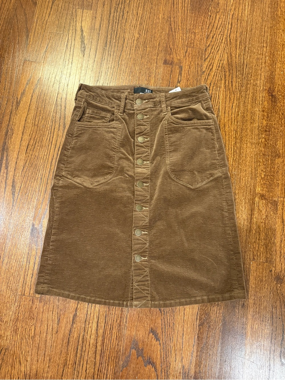 Kut from the Kloth Button-Front Corduroy A-Line Skirt - Brown